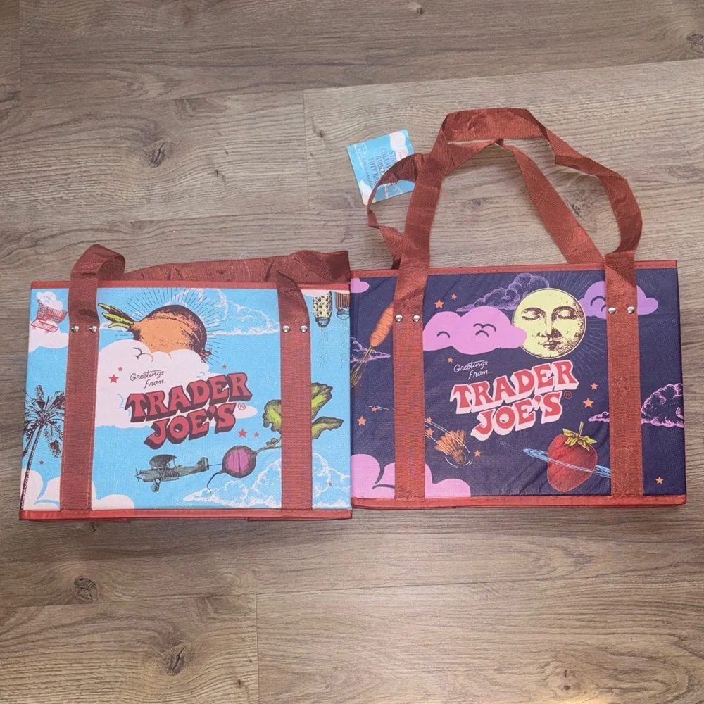 Trader Joe's Stand-Up Collapsible Grocery Tote Bags 6 Gallon 2-Pack Multicolor - Picture 1 of 9